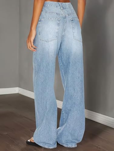 Flamingals Wide Leg Low Rise Casual Drawstring Cut Out Denim Jeans with Pockets2