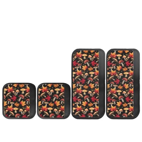 Image of Dreaweet Mushroom Maple Leaf Refrigerator Door Handle Covers Set of 4 Autumn Fall Kitchen Decor Appliance Handle Covers Washable Universal Fit Fridge Microwave Oven Dishwasher