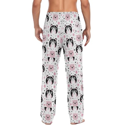 Men’s Pink Panda Bears Pajama Pants with Pockets, Comfortable Lounge Sleep Bottoms#6992