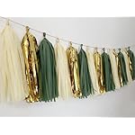 20Pcs Sage Green Gold Mylar Tassels Garland Tissue Paper Tassels Banner DIY Kit Teal Tassel Garland Teal Gold Birthday Party Decorations for Women Men Boys Girls, Party Supplies - Image 2
