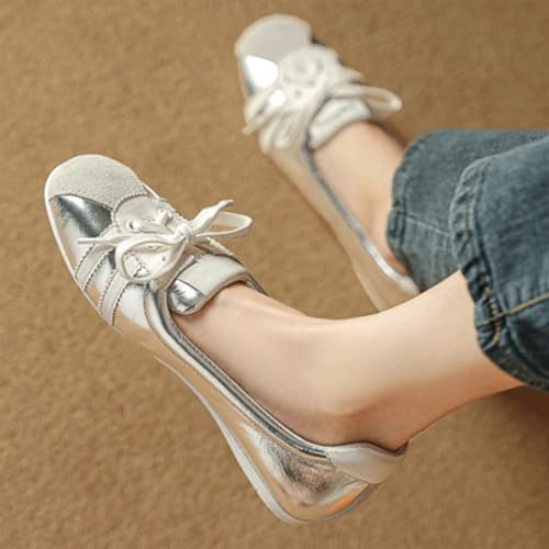 Ballet Sneakers for Woman Leather Trendy Lace Up Ballerina Flats Round Toe Fancy Walking Office Ballet Shoes 2025 Spring Summer Casual Daily Comfortable Footwear4