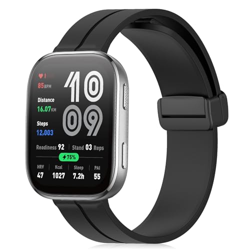 [RoSoki] 22 mm �o���h Amazfit Bip 6 / Amazfit Bip 5 /Bip 5 Unity �Ή� �V���R���� �}�O�l�b�g�t�� �X�|�[�c�o���h �ւ��X�g���b�v �����x���g �_�炩�� �����ȒP �j�����p �i �u���b�N �j