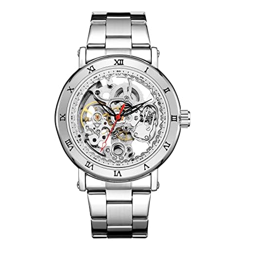 Sweetbless Wristwatch Mechanical Men Carving Skeleton Auto self-Wind Watches Transparent