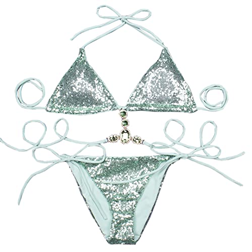 Bañador Mujer Reductor Barriga 2 Piezas Sexy con Triángulo Cuello En V Bañadore Sexy Traje De Baño De Dos Piezas Push Up con Triángulo para Mujer Estampado Floral Dos(Green, L)