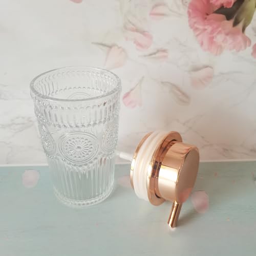Image of Glass Soap Dispensers with Red Copper Pump Head, Large Bottle Mouth, Liquid Soap Dispenser for Kitchen and Bathroom, Heavey Sunflower Glass Cup 400ml /13.5oz - 1 Pack