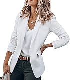 Women's Open Front Business Casual Pockets Work Office Blazer Jacket Long Sleeve & Sleeveless Suit Top Lightweight B-White