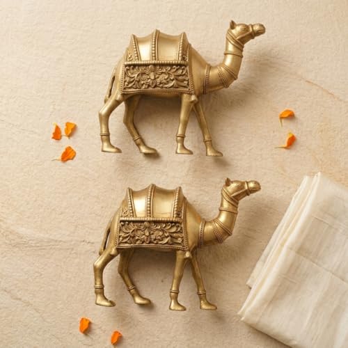 Image of 100% Pure Brass Camel Statue - Single | Decorative Camel Idol for Home Decor, Vastu, Office Table & Rajasthani Showpiece | Pack of 1 Piece