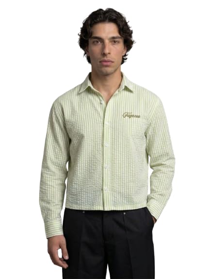 fugazee 100% Cotton Shirting Lime Striped Seersucker Cropped Shirt | Spread Collar & Long Sleeves-picture-10