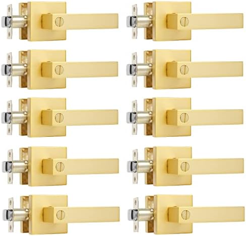10 Pack Heavy Duty Privacy Door Lever Door Lock Sets Stain Brass Keyless Door Knobs Bedroom/Bathroom/Interior Doors Left/Right Handed Door Handle