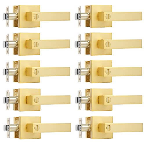 10 Pack Heavy Duty Privacy Door Lever Door Lock Sets Stain Brass Keyless Door Knobs Bedroom/Bathroom/Interior Doors Left/Right Handed Door Handle #TOP30