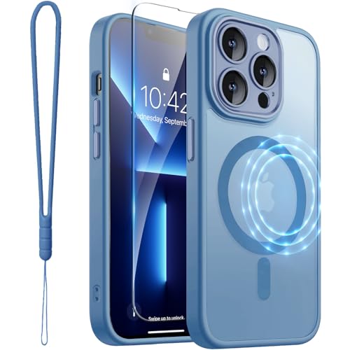 ROYBENS for iPhone 13 Pro-Max Matte Clear Case Compatible with Magsafe Blue