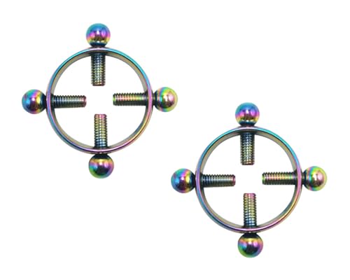 Round Non-Piercing Nipple Rings, Metal Nipple Clamps,Stainless Steel Fake Nipple Rings,Adjustable Non-Piercing Nipple Clamp Breast Clips, for Ladies Own Use and Flirting with Couples (Colorful)