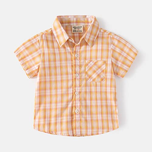 Camiseta atlética infantil de flanela jaqueta xadrez manga curta lapela botão Shacket bebê (amarelo,