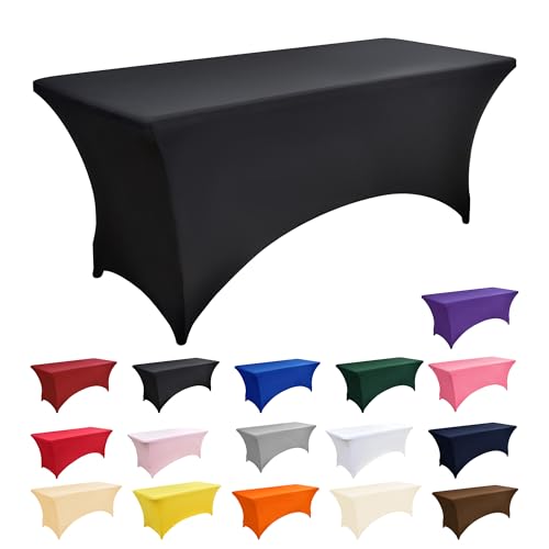 2-Pack 6ft Black Spandex Table Covers for Rectangle Standard Folding Tables - Wrinkle Resistant Stretch Tablecloths - Ultimate Fitted Table Protector for Parties, Trade Shows, Banquet - Image 5