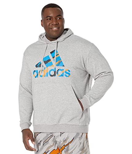 adidas Men's Essentials Tiger Camo Hooded Sweatshirt, Medium Grey Heather, XL