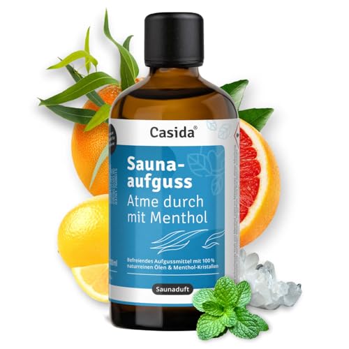 Casida Infusione per sauna respira attraverso con cristalli di mentolo – infuso sauna con oli essenziali naturali al 100% – limone, pompelmo, eucalipto e mentolo cristalli, senza profumi, 100 ml