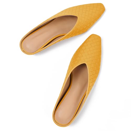 Image of Woven Mules for Women Slip on Comfortabke Metallic Slides Ladies Trendy Square Toe Hidden Wedge Mules