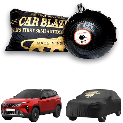 Image of CARBLAZER Portable & Semi-Automatic Full Body Car Covers: Heavy Duty Device| Anti-Theft| Dust & Scratch Proof | Water & Wind Resistant|Custom Fit| Dual-Side Cover, Compatible for Tata Harrier