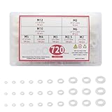 LZJPECES Professional Nylon Washers Assortment Kit - 720 Pcs Plastic Flat Washers & Spacers for Screws, Bolts - 7 Sizes (M2.5 to M10) - Sealing Gaskets & Hardware Components