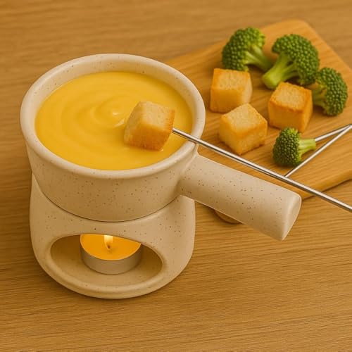 Image of Ceramic Fondue Set Pack of 2 (2 Piece of Fondue Set, 4 Tea Light Candle), Capacity 180 ml, White Matt & Grey