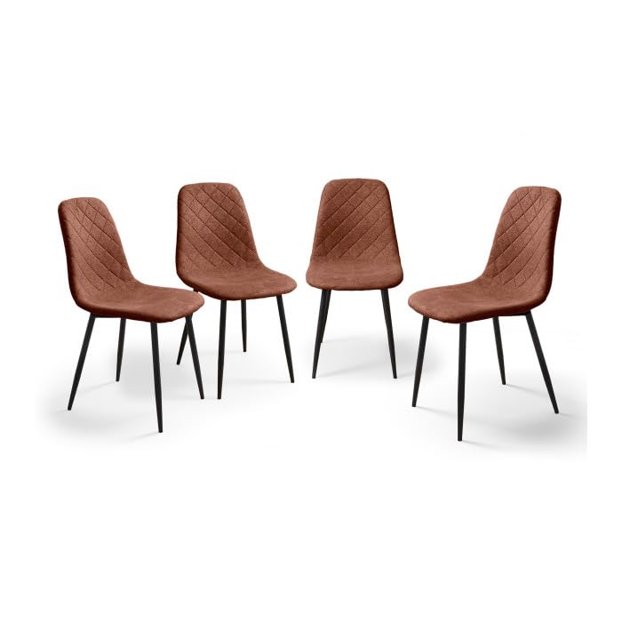 CAMBIATUSMUEBLES CTM® Pack 4 Sillas Comedor Suiz 45x54x86 cm – Tapizado Marrón con Respaldo en Rombos y Patas Metálicas Negras, Diseño Moderno y Elegante para Cocina o Salón