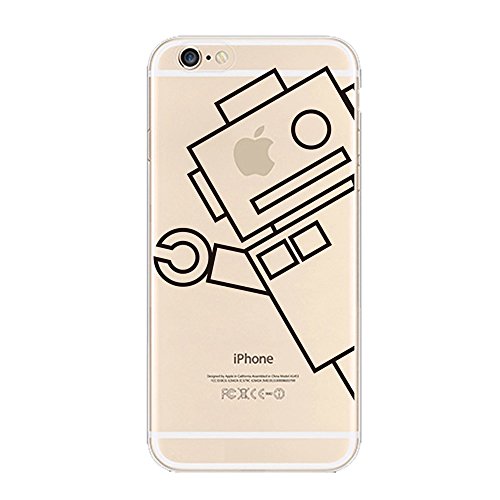 Keyihan iPhone 6 / 6S Funda Carcasa Divertido Negro Cómic Patrón Suave TPU Transparente Ultra Delgada y Ligéra Parachoques Carcasa para Apple iPhone 6 6S (Robot)