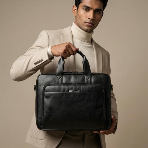 Image of VISMIINTREND Vegan Leather Laptop Bags for Men & Women, Office /Travel, Laptop Messenger /Briefcase Bag, Stylish, Fits 13 /14 /15.6 Inch Laptop, Macbook Bag | Corporate Gifts for Men