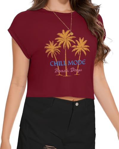 Image of Womens Crop Tops Summer Roll Cap Sleeve Cropped Tshirt Loose Fit Basic Tees