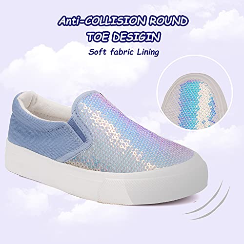 Toandon Toddler Girls Canvas Loafer Shoes Slip On Sneakers Baby Kids Sequins Glimmer Glitter Sparkle Low Top Non Slip Rubber Sole Lightweight Breathable Walking Outdoor Fashion Casual Blue Size 3 #TOP4