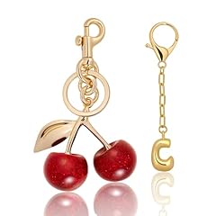 18k Golden Key Ring Red Cherry+copper Letter C