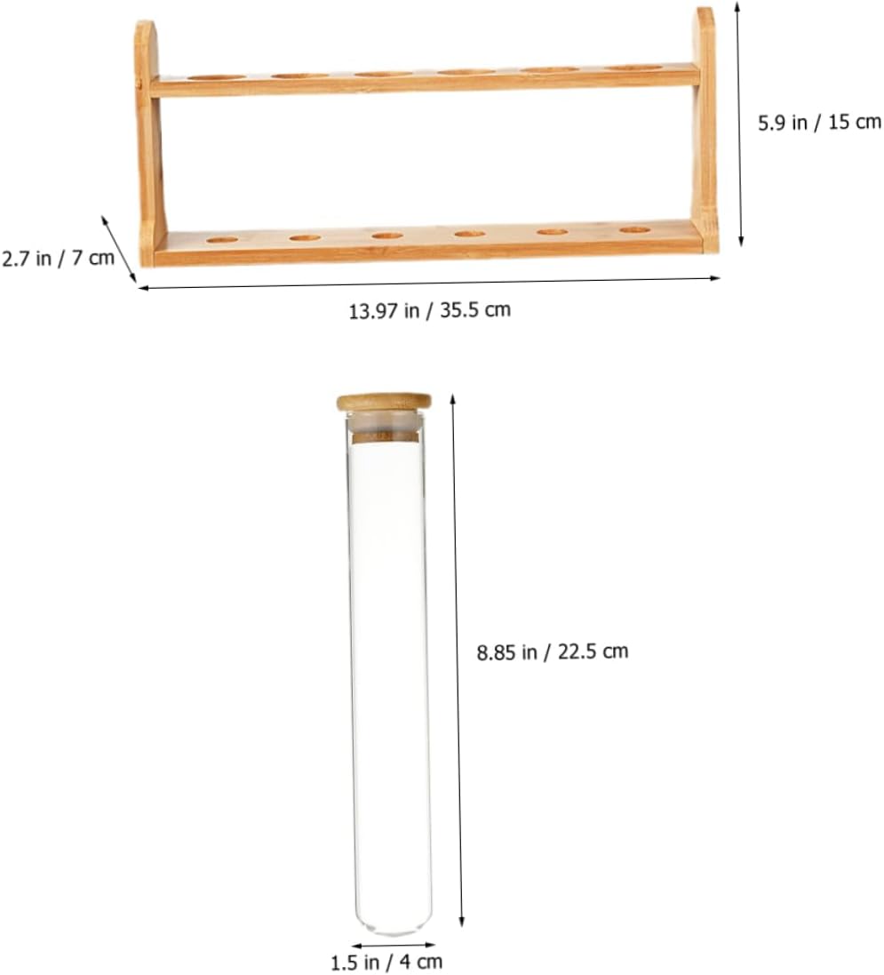 1set Glass Coffee Bean Storage Tubes Wooden Display Stand Airtight Sealed Vials for Coffee Bean Organization for Shops and Spaces