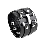 Aabellay Schmuck Herren Armband Leder Legierung Breit Armreif Leder Armbänder Retro Lederarmband Breiter Gürtel Manschette Metall Armreif Leder Gürtelschnalle Armband - Niet Schwarz
