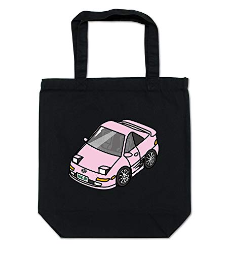 [MKJP] エコバッグ トートバッグ ベース：中央 生地カラー：ブラック 車カラー：ピンク トヨタ MR-2 SW20 本体：370mm×360mm×110mm 持ち手：25mm×470mmのサムネイル