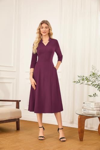 Image of GRACE KARIN Work Dresses for Women 2026,Midi Business Dress,3 /4 Sleeve Classy Fit and Flare Dress with Pocket