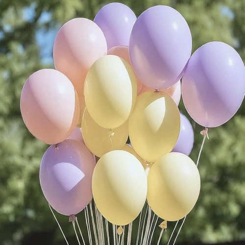 Image of Regular Balloon Combo For Decoration with Glue Dots & Balloon Arch Strip - Party Decor Set For Easy Party Setup (PINK YELLOW PURPLE, 50)