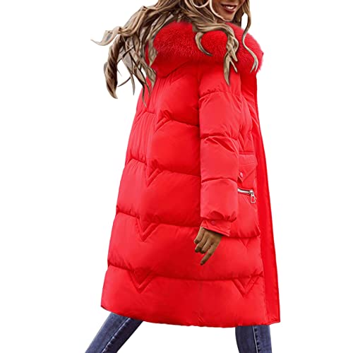 Chaqueta Cálida de Invierno a Prueba de Viento con Capucha de Piel Parka Slim Fit Chaqueta Impermeable para Exteriores para Mujer Abrigo Chaqueta de Algodón Abrigo parka Acolchada(B Red,L)