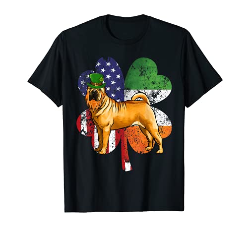 St Patricks Day Irish American Flag Chinese Shar-Pei Dog T-Shirt, Black