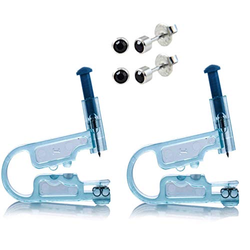 2 PCS Disposable Safety Asepsis Ear Piercing Gun Unit Tool With Ear Stud Asepsis Pierce Kit (Black)