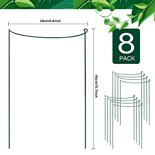 8 Pack Plant Support For Indoor Plants, Eaone Peony Support Plant Cage With 20Pcs Planting Label & 50M Garden Twist Tie, Half Round Ring Flower Stakes For Potted Plants Rose Tomatoes Vegetables #TOP1