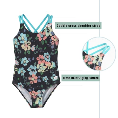 Image of Girls One Piece Swimsuits,Girls Bathing Suits with Adjustable Straps,Kids Hawaiian Floral Swimwear 3-16 Years