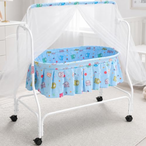 Image of Storio Cozy Euro Cradle for New Born Baby | Baby Jhula, Palna & Swing Cradle for 0 to 3 Years | Thottil /Uyyala for Newborn | Swing Jhula for 0-2 Years Kids - Blue