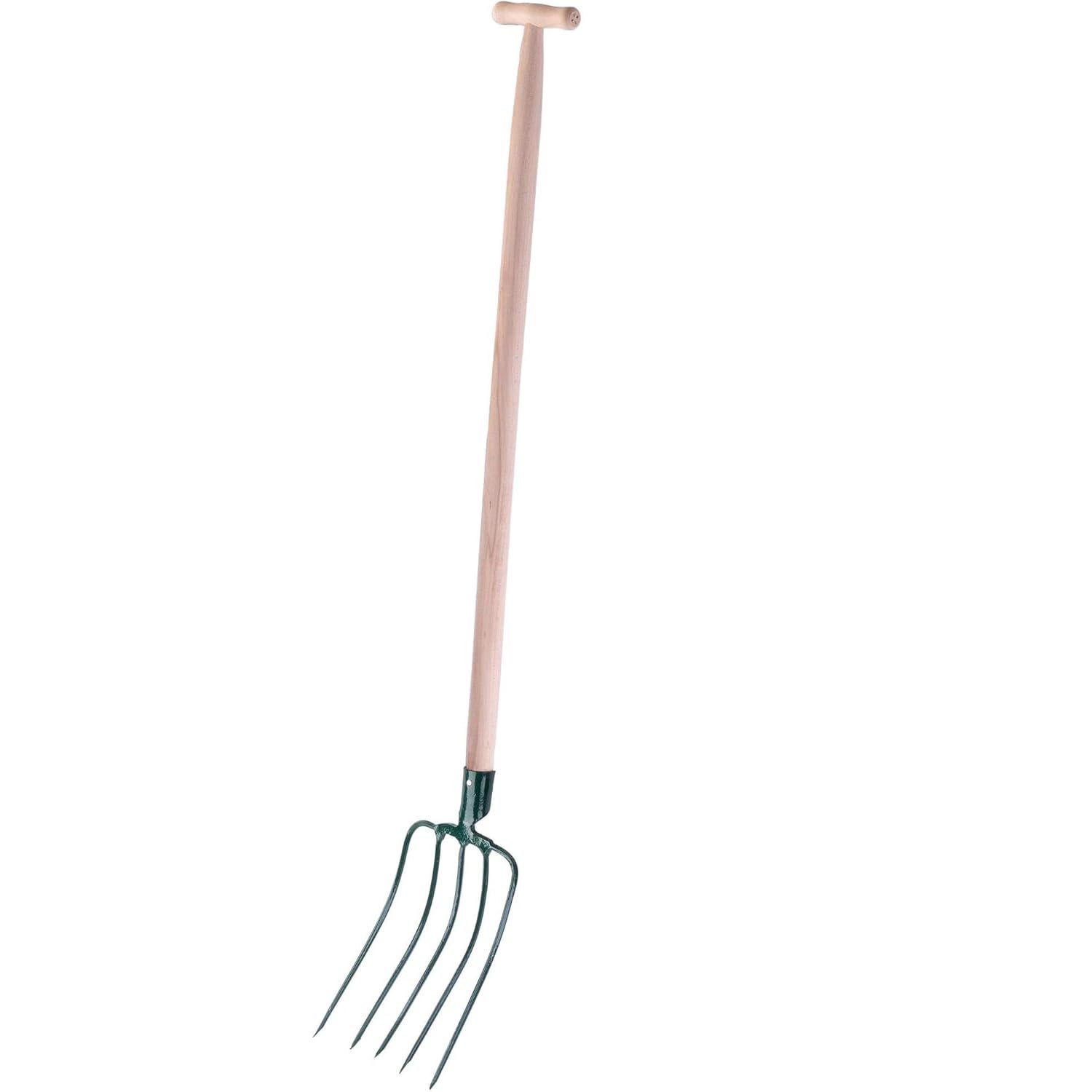 Gartengabel mit 100cm T-Griff Holzstiel, 3/4/5 Zinken, 126-132 cm Länge, Stahl Mistgabel, Dunggabel, Heugabel (5 ZINKEN)