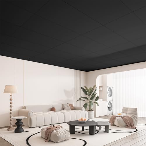Image of Art3d 10 Pack Smooth Drop Ceiling Tiles, 24 inchx48 inch (Cover 80 Sq.,ft.) PVC Decorative Ceiling Tiles, 2x4 ft Fire-Rated Tiles for Interior Decor, Home, Office, Restaurant and Gym, Deep Regular Black