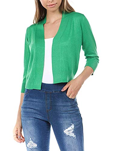 Women's Solid Open Front Soft Stretch 3/4 Sleeve Layer Short Cardigan4
