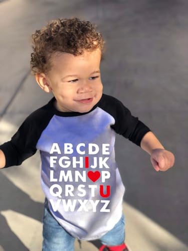 Image of Kids Valentines Shirt Boys Girls Valentine's ABC I Love U Heart Heart XO XO Graphic Tees Raglan Toddler Long Sleeve Tops