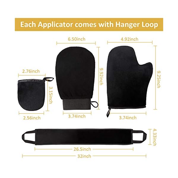 5-Pieces-Self-Tanning-Mitt-Applicator-Kit-Includes-Exfoliating-Glove-Tanning-Mitt-Mini-Face-Mitt-Back-Lotion-Applicator-with-Self-Tanner-Brush-Large-Flat-Top-Makeup-Brush-Black 5 Pieces Self Tanning Mitt Applicator Kit, Includes Exfoliating Glove, Tanning Mitt, Mini Face Mitt, Back Lotion Applicator with Self Tanner Brush Large Flat Top Makeup Brush (Black)