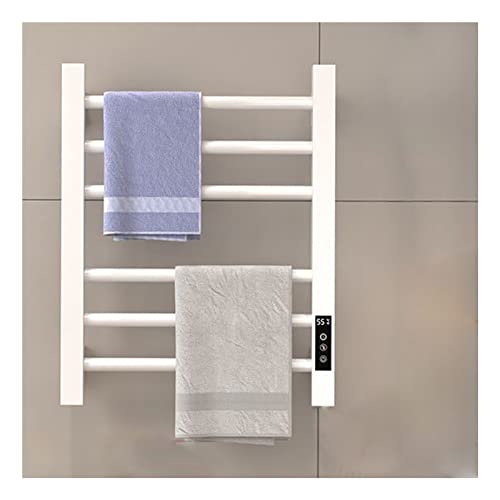 Toallero calefactado de 6 Barras, eléctrico de Pared, con Temporizador, Acero Inoxidable, enchufable/con Cable, Blanco.