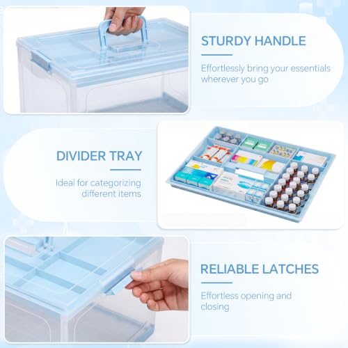 Image of Hushee 24QT Clear Medicine Storage Box for First Aid Supplies,Blue