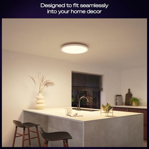 Philips Hue Devote Smart LED Panel Light, White and Color Ambiance, Round 30cm, 16.6W, 2000 Lumens, White Frame for Indoor Home Lighting, Ceiling, Living Room, Kitchen, Hallway, 1 Pack, S - Image 4