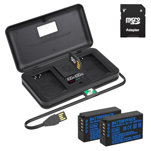 Palogreen 2 EN-EL20 batteries and Smart LCD Display Dual USB charger for Nikon Coolpix P1100, P1000, P950, Coolpix A, 1 J1, 1 J2, 1 J3, 1 S1, 1 V3, DL24-500, 1 AW1 digital camera